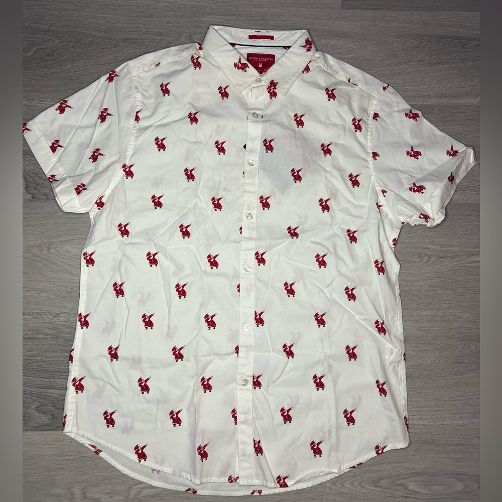 Denim & Flower White Shirt with Santa Dabbing pattern